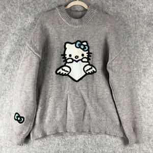 Hello Kitty Forever 21 Sweater Womens Large Gray Angel Kitty Knit Sanrio Relaxed